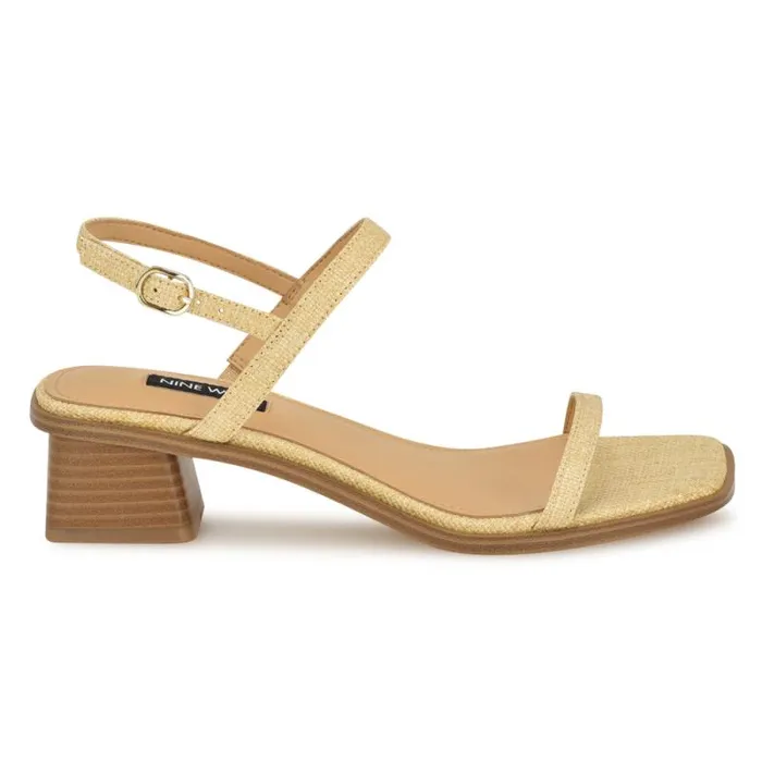 Purdy Block Heel Sandals Natural Raffia Women Nine West Heels