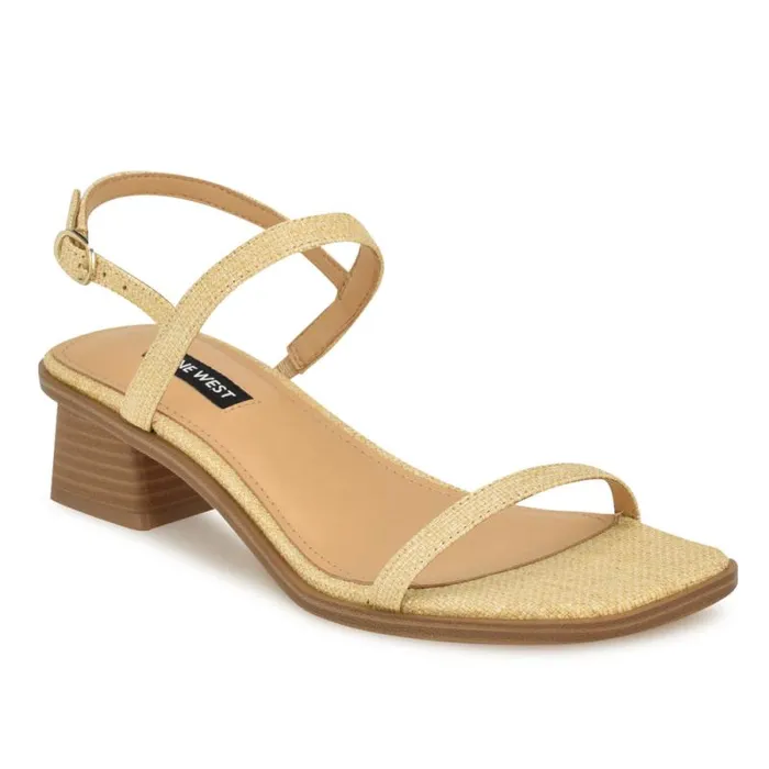 Purdy Block Heel Sandals Natural Raffia Women Nine West Heels