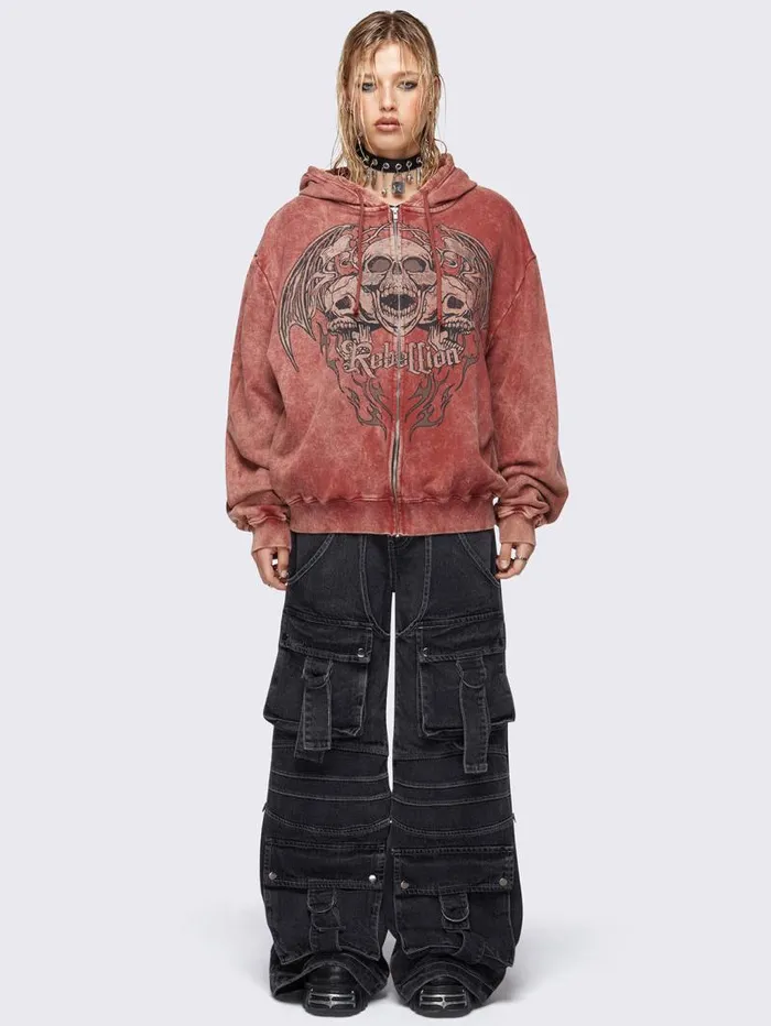 Rebellion Wash Zip Up Hoodie Women Minga London Sweatshirts and Hoodies Rebellion Wash Zip Up Hoodie Women Minga London Sweatshirts and Hoodies