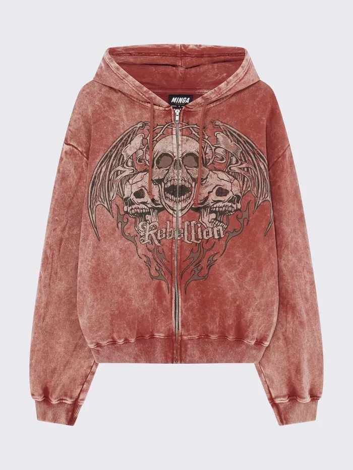 Rebellion Wash Zip Up Hoodie Women Minga London Sweatshirts and Hoodies Rebellion Wash Zip Up Hoodie Women Minga London Sweatshirts and Hoodies