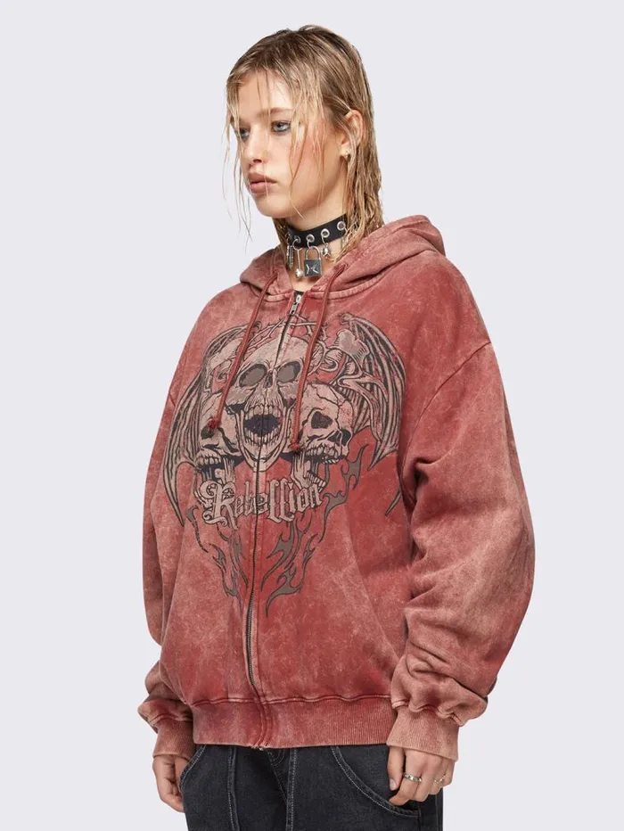 Rebellion Wash Zip Up Hoodie Women Minga London Sweatshirts and Hoodies Rebellion Wash Zip Up Hoodie Women Minga London Sweatshirts and Hoodies