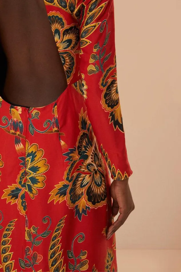 Red Maxi Floral Cutout Lenzing Ecovero Viscose Midi Dress Women FARM Rio Midi Dresses