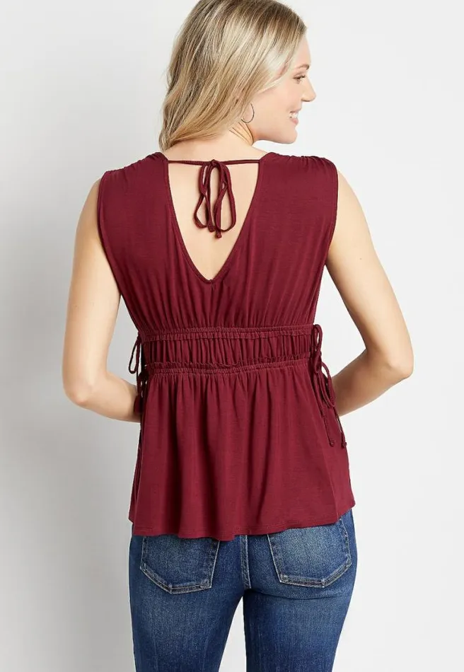 Red V Neck Tie Waist Tank Top Women Maurices Tops