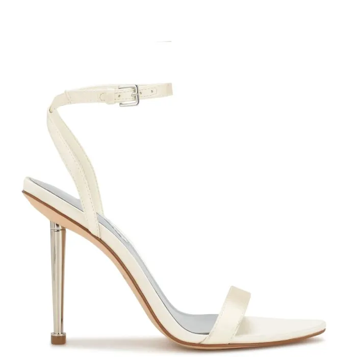 Reina Ankle Strap Sandals Ivory Satin Women Nine West Heels