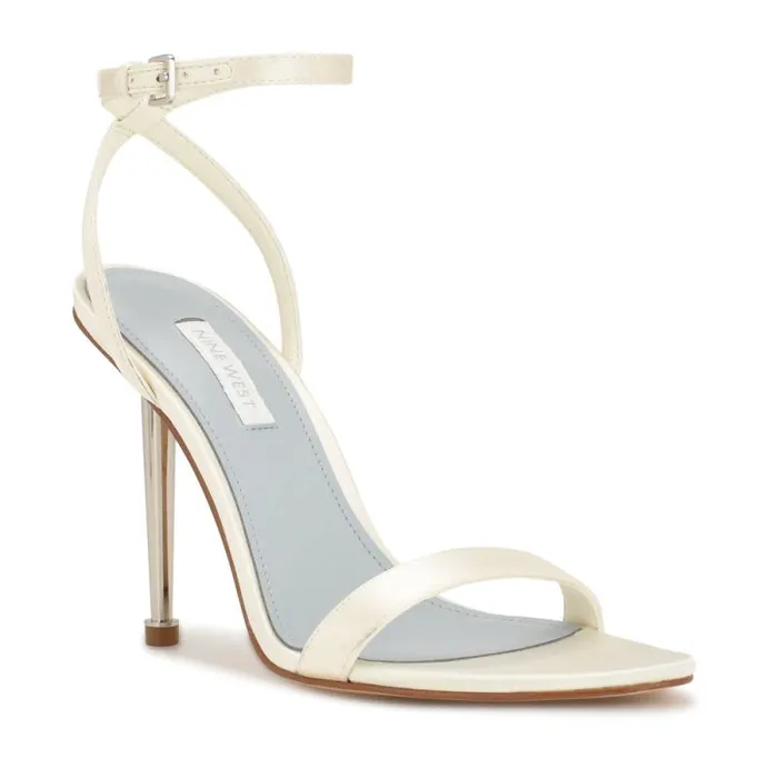 Reina Ankle Strap Sandals Ivory Satin Women Nine West Heels
