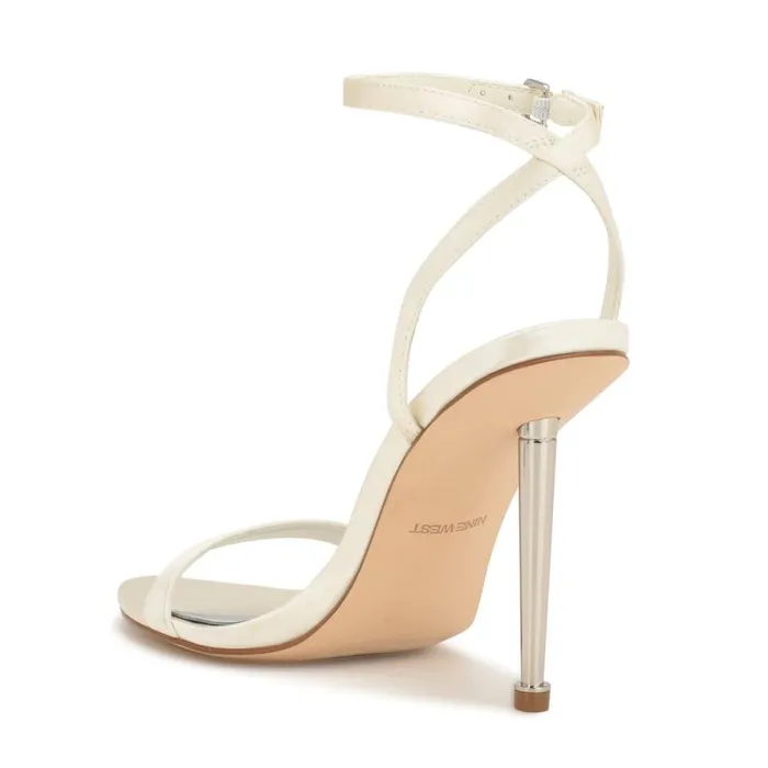 Reina Ankle Strap Sandals Ivory Satin Women Nine West Heels
