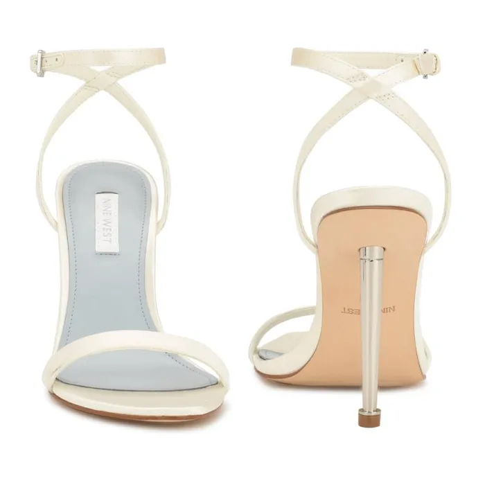 Reina Ankle Strap Sandals Ivory Satin Women Nine West Heels