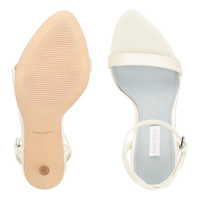 Reina Ankle Strap Sandals Ivory Satin Women Nine West Heels