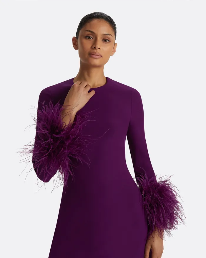 Renalla Currant FeatherTrimmed Long Dress Currant Women Icons Safiyaa