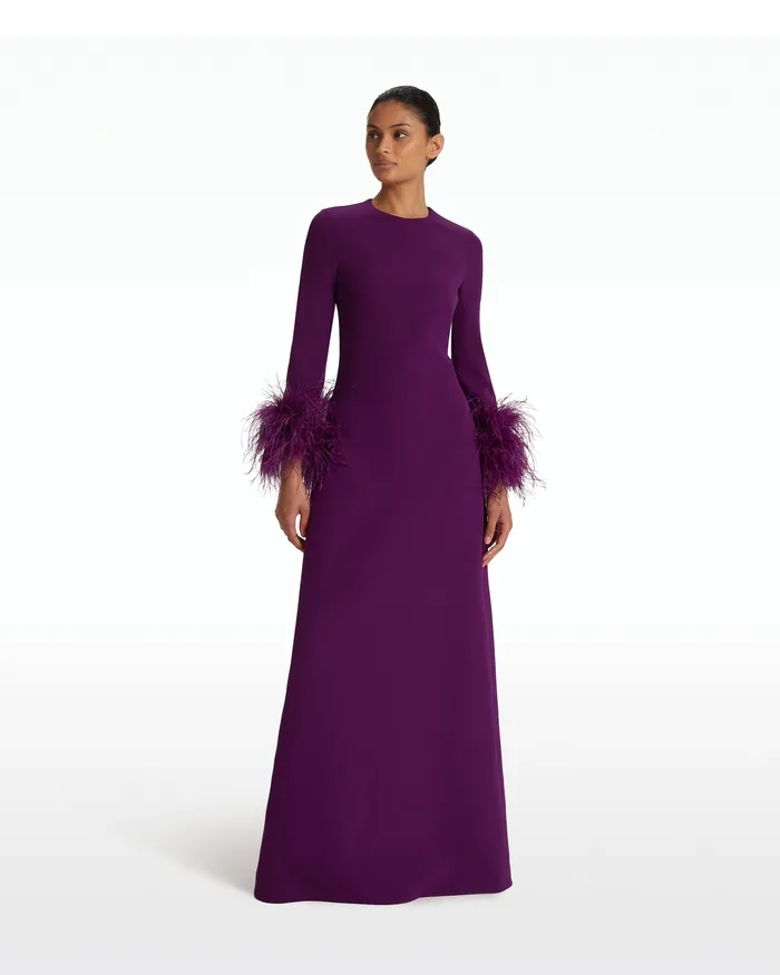 Renalla Currant FeatherTrimmed Long Dress Currant Women Icons Safiyaa