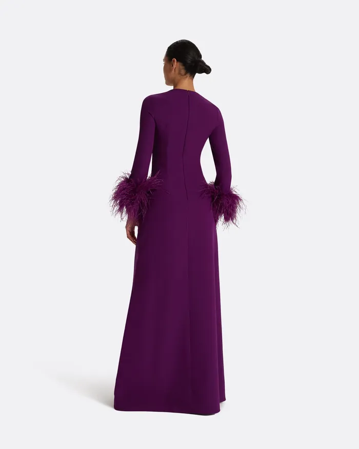 Renalla Currant FeatherTrimmed Long Dress Currant Women Icons Safiyaa