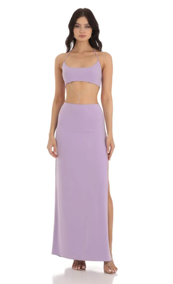 Rhinestone Cutout Maxi Dress Purple Women LUCY IN THE SKY Maxi Dresses