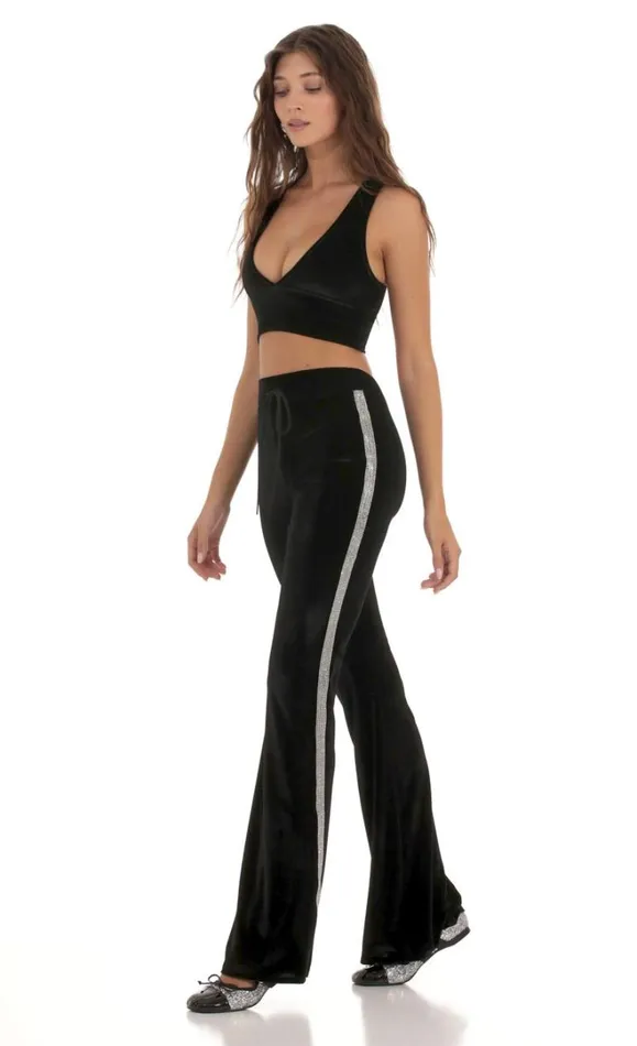 Rhinestone VelvetTwo Piece Set Black Women LUCY IN THE SKY Pants