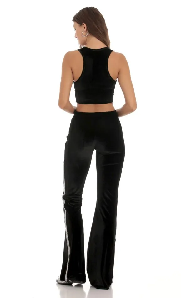 Rhinestone VelvetTwo Piece Set Black Women LUCY IN THE SKY Pants Rhinestone VelvetTwo Piece Set Black Women LUCY IN THE SKY Pants