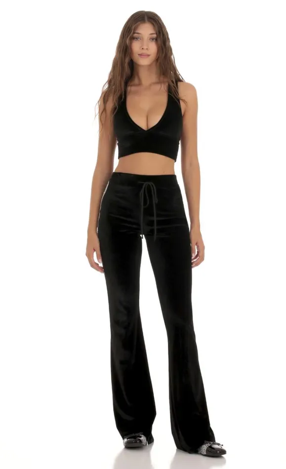 Rhinestone VelvetTwo Piece Set Black Women LUCY IN THE SKY Pants Rhinestone VelvetTwo Piece Set Black Women LUCY IN THE SKY Pants