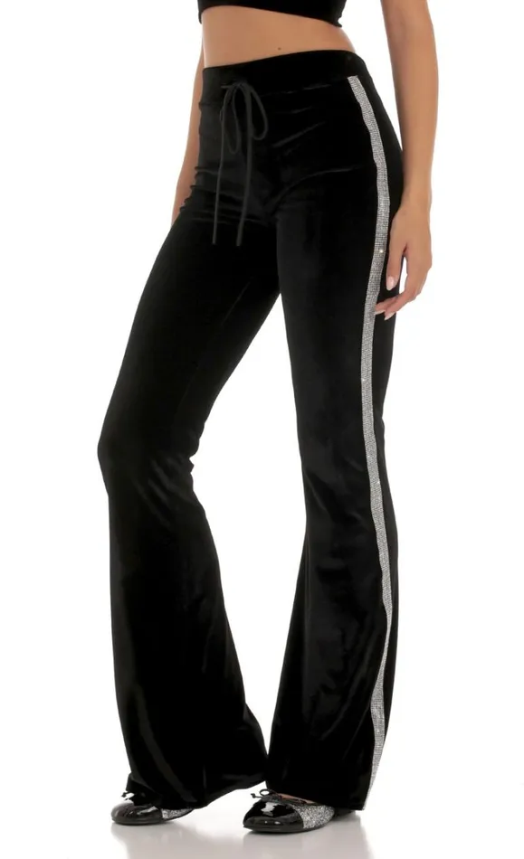 Rhinestone VelvetTwo Piece Set Black Women LUCY IN THE SKY Pants Rhinestone VelvetTwo Piece Set Black Women LUCY IN THE SKY Pants
