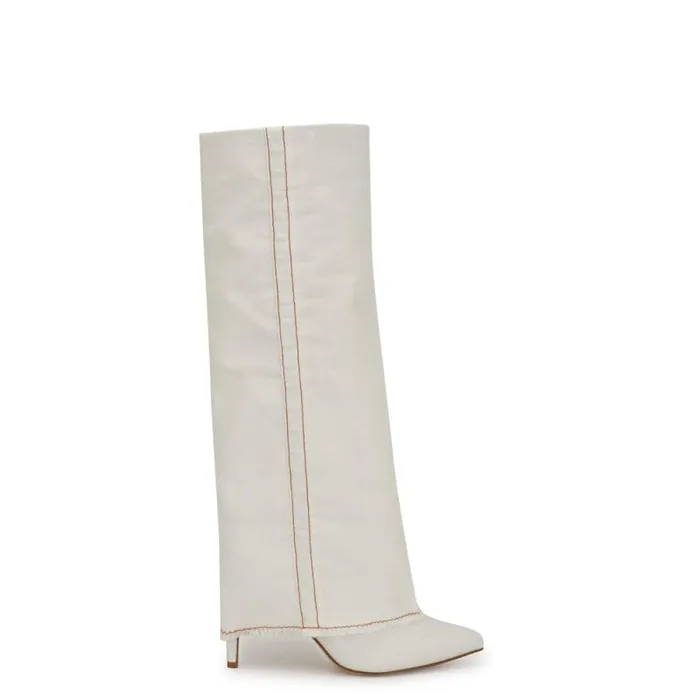 Rhoree Knee High Dress Boots White Denim Women Nine West Boots and Booties