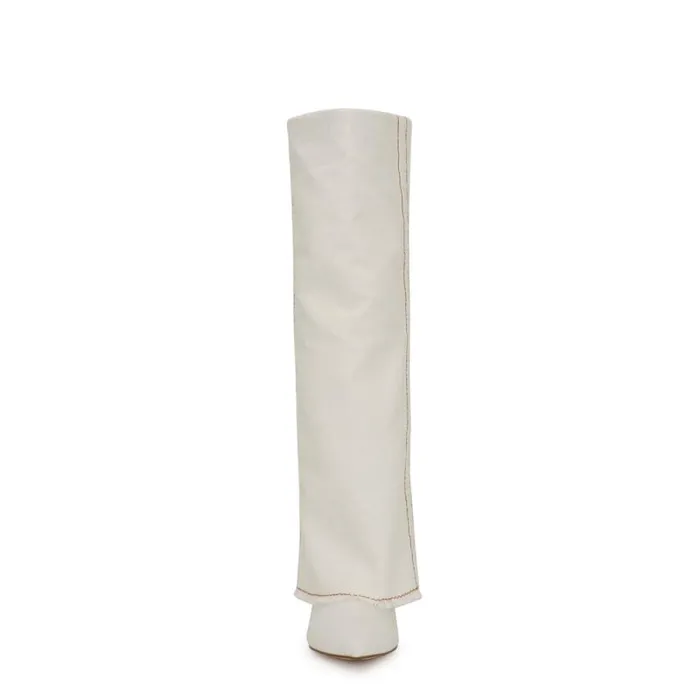 Rhoree Knee High Dress Boots White Denim Women Nine West Boots and Booties