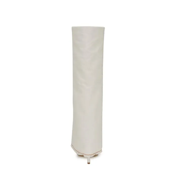 Rhoree Knee High Dress Boots White Denim Women Nine West Boots and Booties