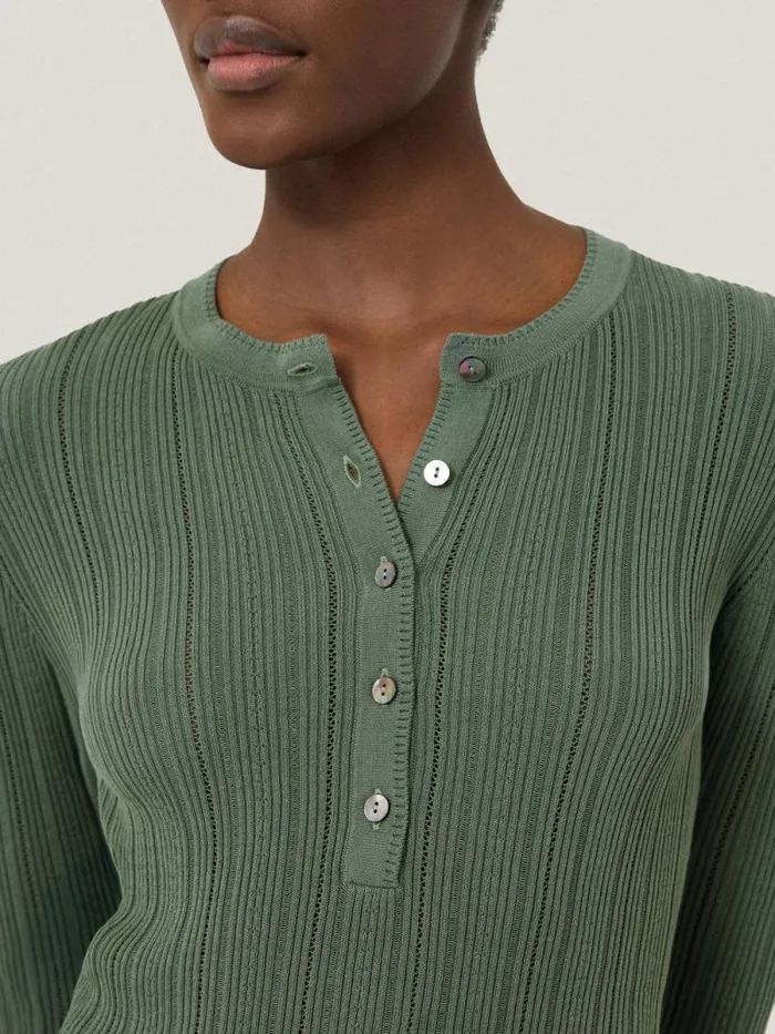 Rib Pointelle Henley Jumper Green Women Jigsaw Knitwear and Cashmere