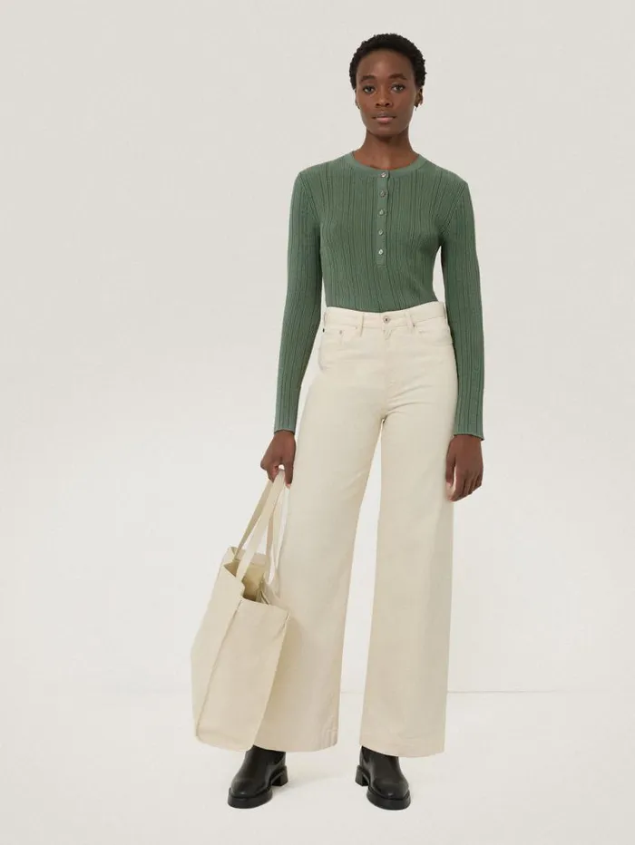 Rib Pointelle Henley Jumper Green Women Jigsaw Knitwear and Cashmere