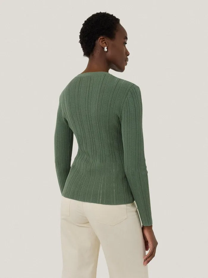 Rib Pointelle Henley Jumper Green Women Jigsaw Knitwear and Cashmere