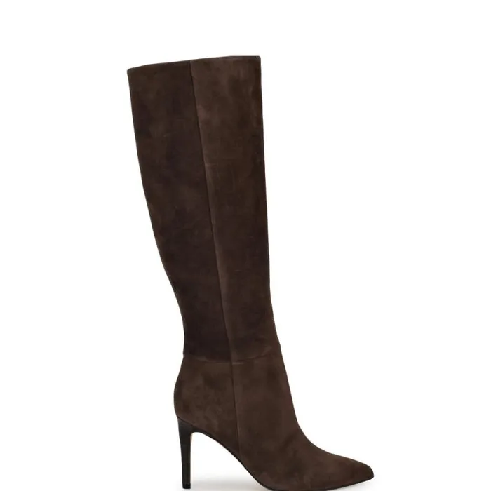 Richy Heeled Boots Dark Brown Suede Women Nine West Heels
