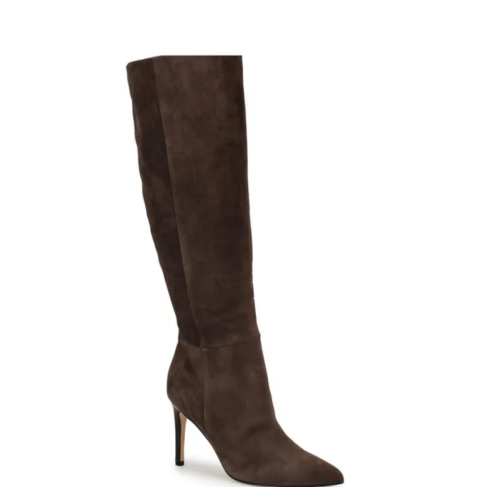 Richy Heeled Boots Dark Brown Suede Women Nine West Heels