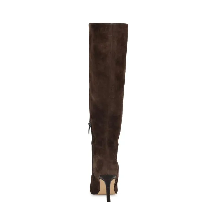 Richy Heeled Boots Dark Brown Suede Women Nine West Heels