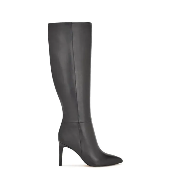 Richy Wide Calf Heeled Boots Black Leather Women Nine West Heels