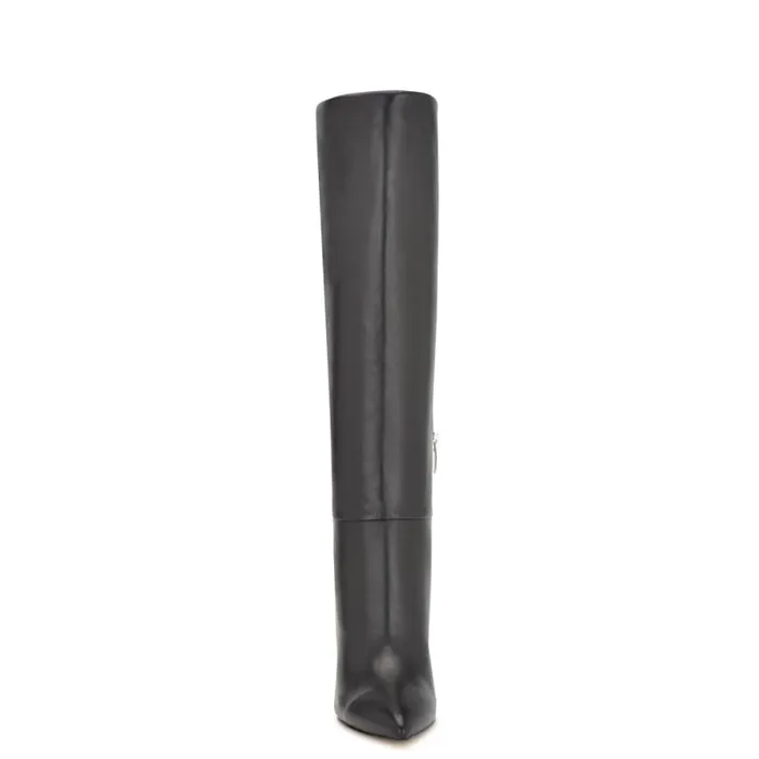Richy Wide Calf Heeled Boots Black Leather Women Nine West Heels