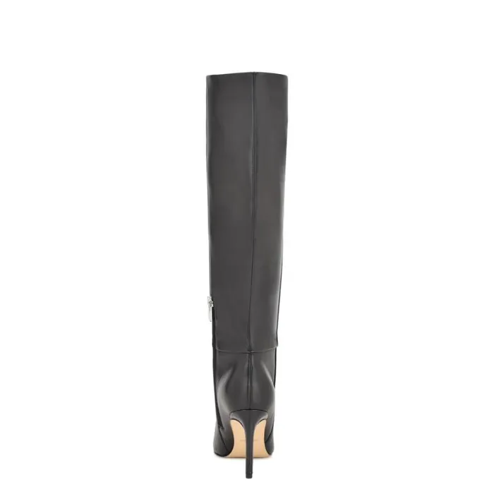Richy Wide Calf Heeled Boots Black Leather Women Nine West Heels