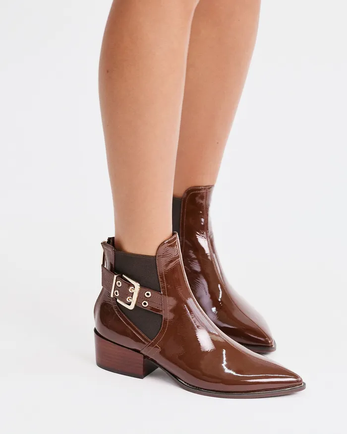 River flat ankle boots dark choc crinkle patent FLAT BOOTS jomercer Women River flat ankle boots dark choc crinkle patent FLAT BOOTS jomercer Women
