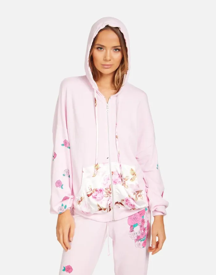 Roma Pink Rose Skull Pretty Pink Women Lauren Moshi Hoodies