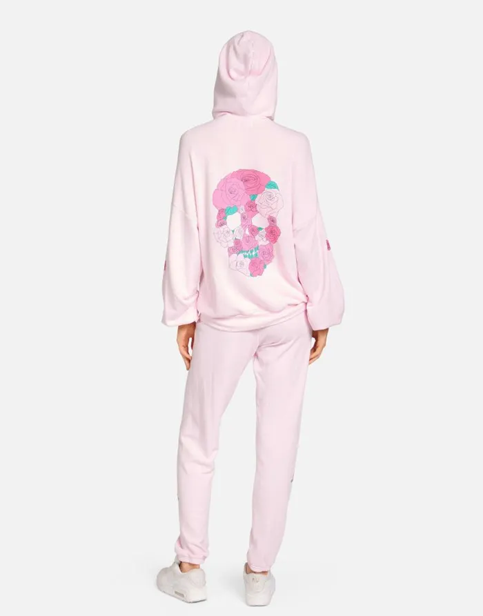 Roma Pink Rose Skull Pretty Pink Women Lauren Moshi Hoodies