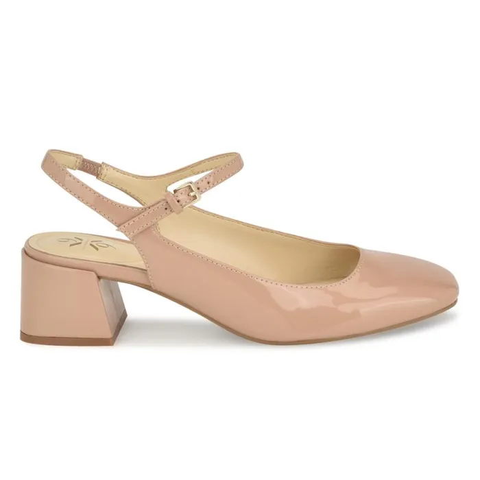 Roslin 92159 Block Heel Pumps Nude Patent Women Nine West Heels
