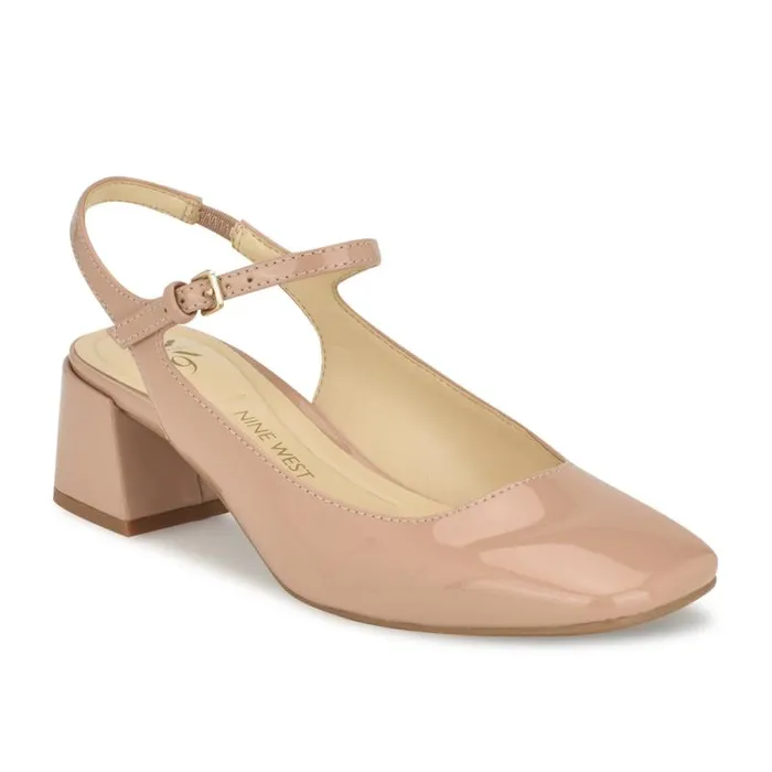 Roslin 92159 Block Heel Pumps Nude Patent Women Nine West Heels