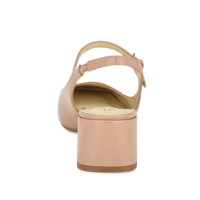 Roslin 92159 Block Heel Pumps Nude Patent Women Nine West Heels