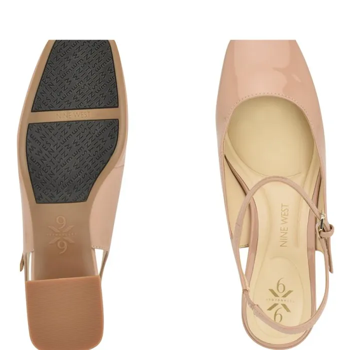 Roslin 92159 Block Heel Pumps Nude Patent Women Nine West Heels