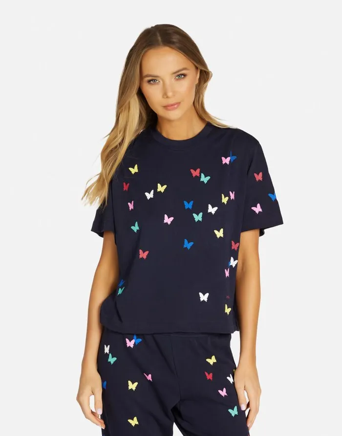 Rue Mini Butterflies Navy Women Lauren Moshi Short Sleeve