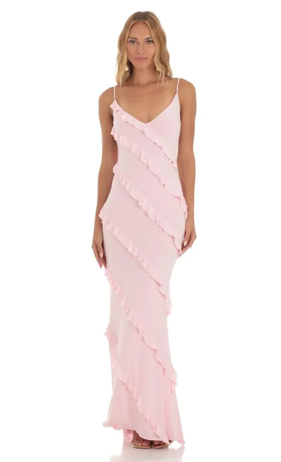 Ruffle Maxi Dress Pink Women LUCY IN THE SKY Maxi Dresses