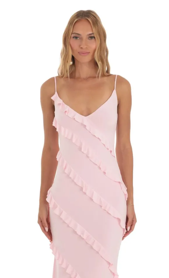 Ruffle Maxi Dress Pink Women LUCY IN THE SKY Maxi Dresses Ruffle Maxi Dress Pink Women LUCY IN THE SKY Maxi Dresses