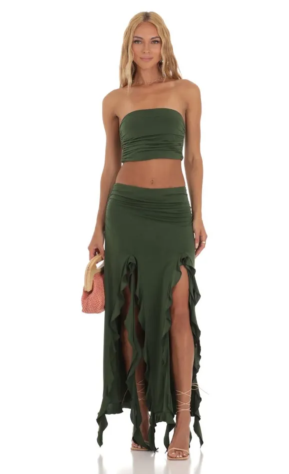 Ruffle Slit Two Piece Set Green Women LUCY IN THE SKY Skirts