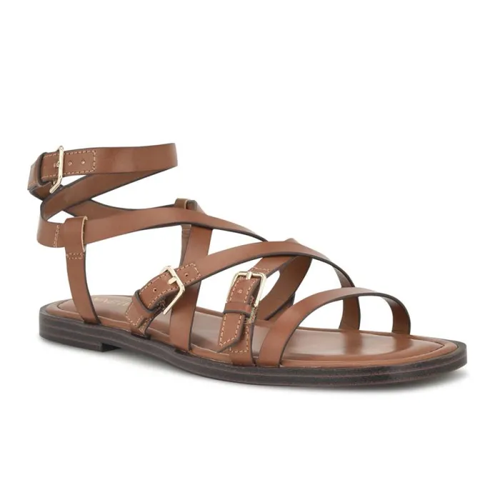 Rulen Flat Strappy Sandals Brown Women Nine West Sandals