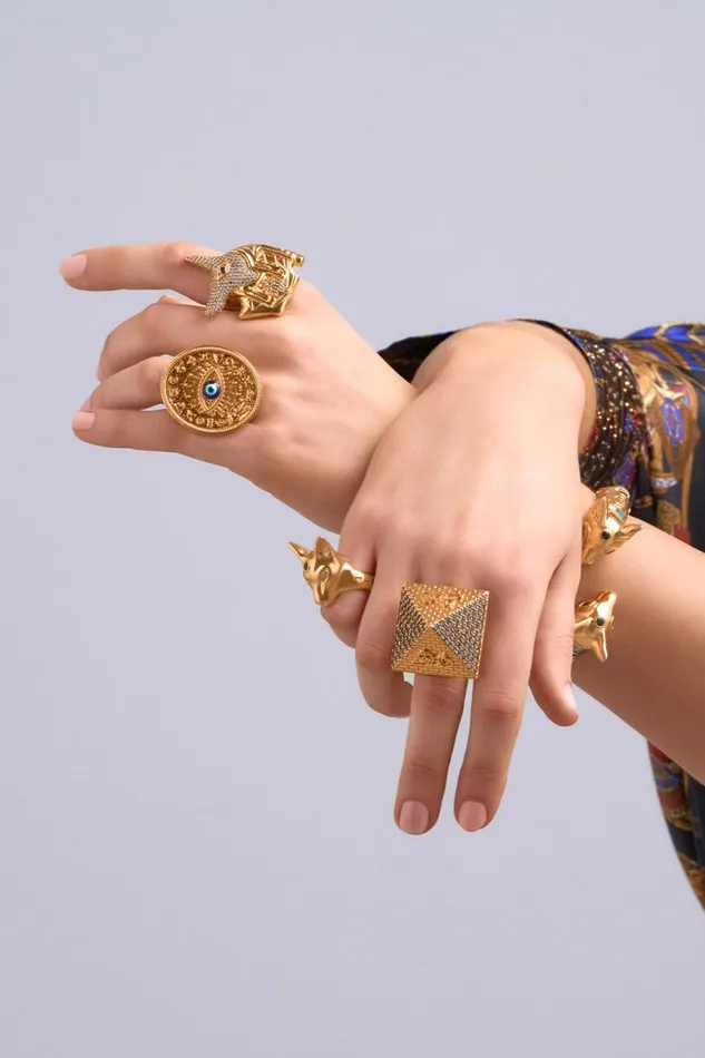SACRED SYMBOLS PYRAMID RING GOLD Gold WomensMens Camilla Jewellery