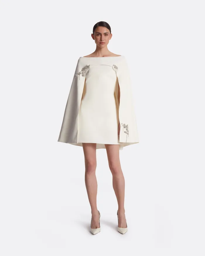 Safiyaa Capes and Harnesses Women Manorel Ivory Broken Jewellery Embroidered Harness and Rowan Dress Ivory