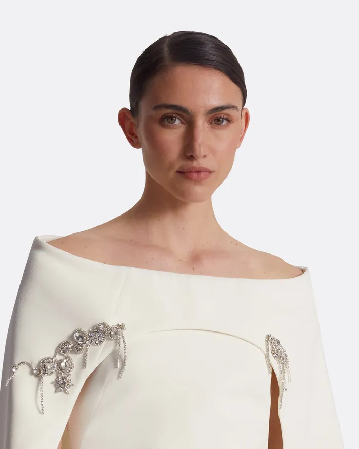 Safiyaa Capes and Harnesses Women Manorel Ivory Broken Jewellery Embroidered Harness and Rowan Dress Ivory