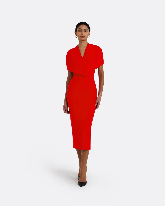 Safiyaa Dresses Women Flora Cherry Red Midi Dress Cherry Red
