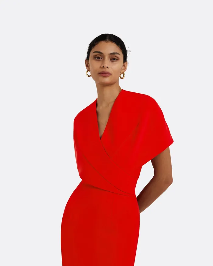 Safiyaa Dresses Women Flora Cherry Red Midi Dress Cherry Red