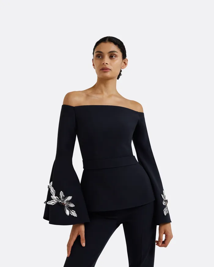 Safiyaa Priela Midnight Navy Embroidered Top Midnight Navy Women Icons